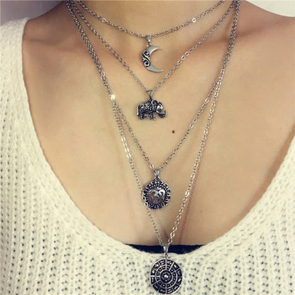 sengpan  gifts for women New Fashion Retro Multi-layer Crystal Pendant Necklace Set Punk Bohemian Gothic Alloy Women's Necklace Jewelry Party