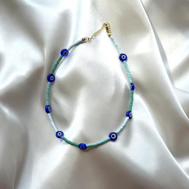 sengpan Baby Blue Evil Eye Beaded Choker Necklace