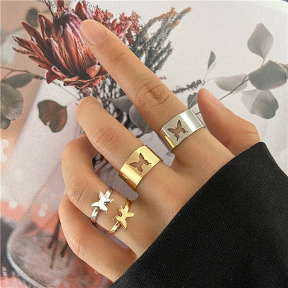 sengpan Korean Fashion Gold Butterfly Rings For Women Men Lover Couple Sets Paired Things Wedding Open Adjustable Ring Gift Jewelry