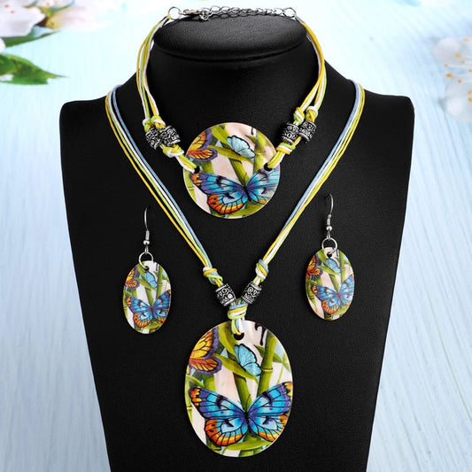 sengpan bridal jewelry set for wedding   Fashion Jewelry Set Leather Chain Enamel Shell Necklace Earrings Bracelet Jewelry Sets Summer Bridal Jewelry Sets