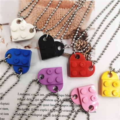 sengpan 2PCS Beads Chain Necklace Building Brick Love Heart Pendant Necklace for Women Couple Matching Gifts Paired Girls Necklaces