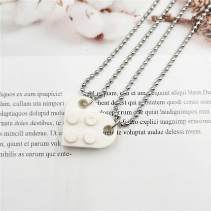 sengpan 2PCS Beads Chain Necklace Building Brick Love Heart Pendant Necklace for Women Couple Matching Gifts Paired Girls Necklaces