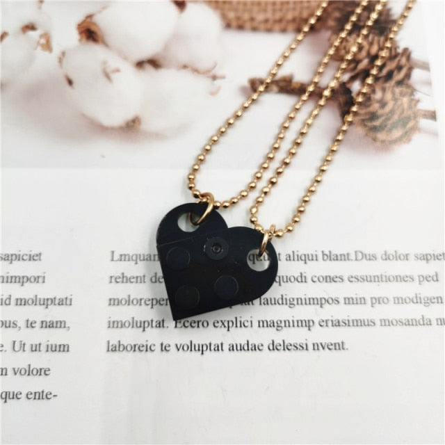 sengpan 2PCS Beads Chain Necklace Building Brick Love Heart Pendant Necklace for Women Couple Matching Gifts Paired Girls Necklaces