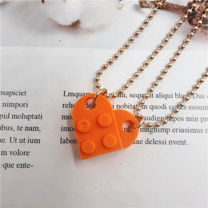 sengpan 2PCS Beads Chain Necklace Building Brick Love Heart Pendant Necklace for Women Couple Matching Gifts Paired Girls Necklaces