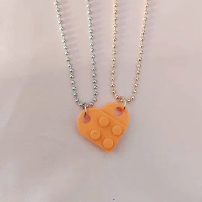 sengpan 2PCS Beads Chain Necklace Building Brick Love Heart Pendant Necklace for Women Couple Matching Gifts Paired Girls Necklaces