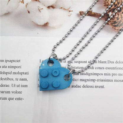 sengpan 2PCS Beads Chain Necklace Building Brick Love Heart Pendant Necklace for Women Couple Matching Gifts Paired Girls Necklaces