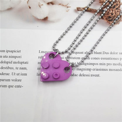 sengpan 2PCS Beads Chain Necklace Building Brick Love Heart Pendant Necklace for Women Couple Matching Gifts Paired Girls Necklaces