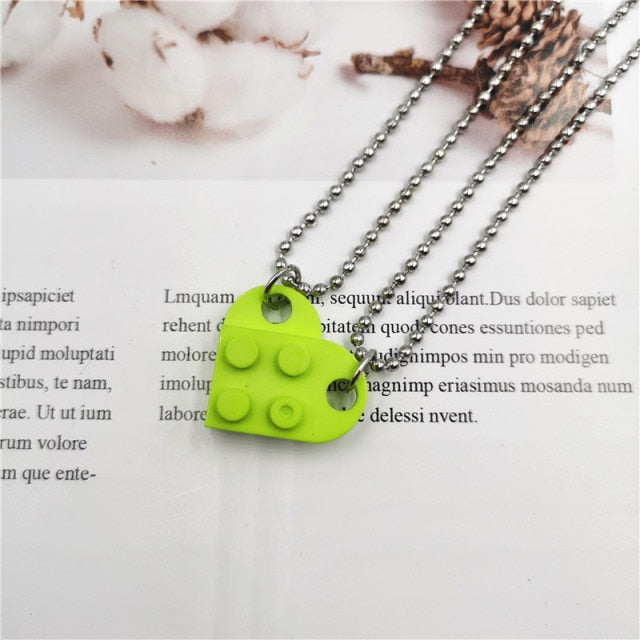 sengpan 2PCS Beads Chain Necklace Building Brick Love Heart Pendant Necklace for Women Couple Matching Gifts Paired Girls Necklaces