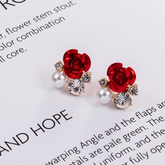 sengpan christmas wishlist gifts for her Fashion Jewelry Ethnic Red Rose Drop Earrings Big Rhinestone Earrings Vintage For Women Rose Gold Spiral Dangle Earring