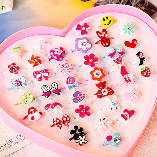 sengpan 10/63pcs Love Kids Cute Sweet Rings Design Flower Animal Fashion Jewelry Accessories For Child Finger Creative Rings Chic Gift