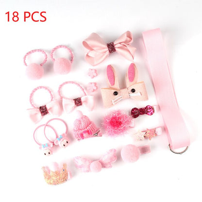 sengpan Christmas gifts ideas 18 Pcs/Set Children Cute Hair Accessories Set Baby Fabric Bow Flower Hairpins Headwear Hair Ring Girl Princess Head Jewelry Gift