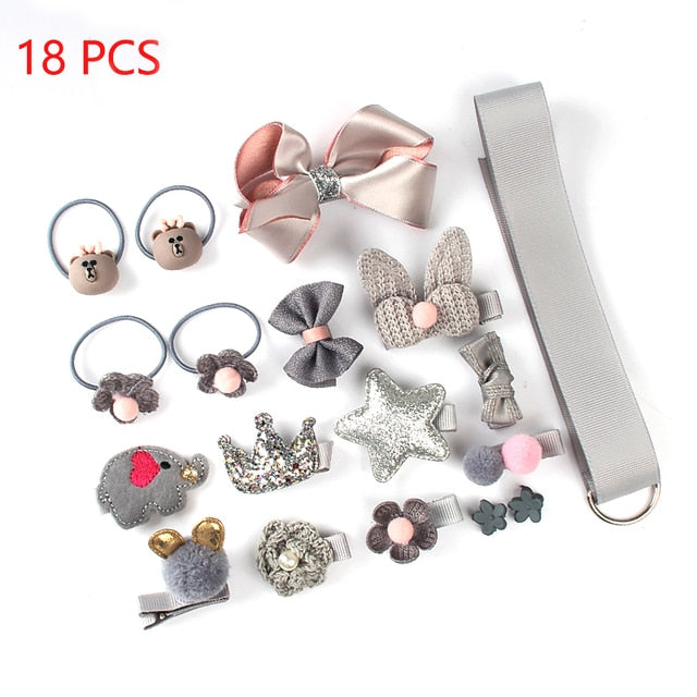 sengpan Christmas gifts ideas 18 Pcs/Set Children Cute Hair Accessories Set Baby Fabric Bow Flower Hairpins Headwear Hair Ring Girl Princess Head Jewelry Gift