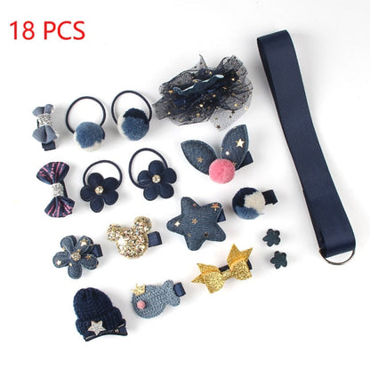 sengpan Christmas gifts ideas 18 Pcs/Set Children Cute Hair Accessories Set Baby Fabric Bow Flower Hairpins Headwear Hair Ring Girl Princess Head Jewelry Gift