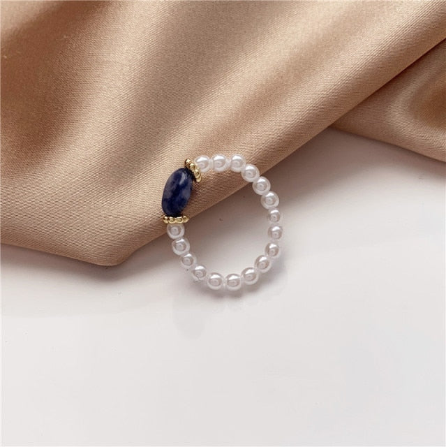 sengpan gifts for women  New Natural Freshwater Pearl Rings for Women Geometric Adjustable Elastic Ring Trendy Resin Bead Rings Set Elegant Jewelry