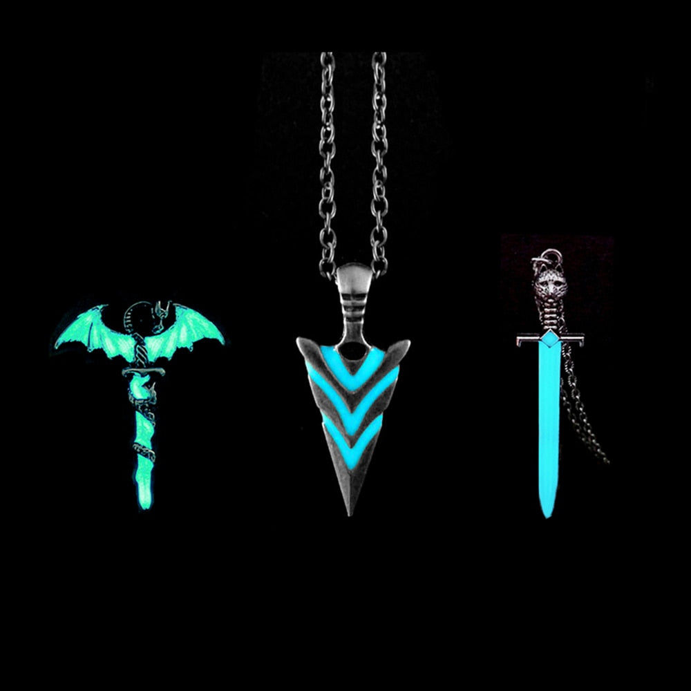 sengpan Christmas wishlist Luminous Glowing Arrow Pendant Necklace Knight Spear Necklace Glow In The Dark Pike Necklace for Women Men Halloween Gift