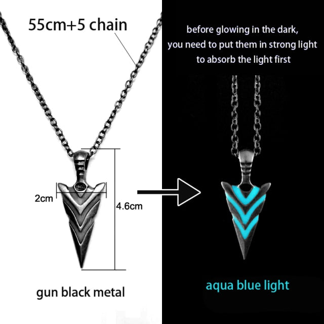 sengpan Christmas wishlist Luminous Glowing Arrow Pendant Necklace Knight Spear Necklace Glow In The Dark Pike Necklace for Women Men Halloween Gift