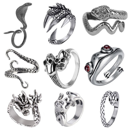 sengpan jewelry gifts for women hot sale new Retro Punk Snake Dragon Ring for Men Women Exaggerated Antique Siver Color Opening Adjustable Rings Anillo Hombre Bijoux