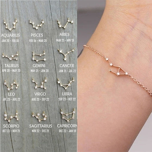 sengpan Constellation Simple Bracelets Anklet for Women  Charm Zodiac Pattern Chain Bangles  Birthday Bracelet Jewelry Gift