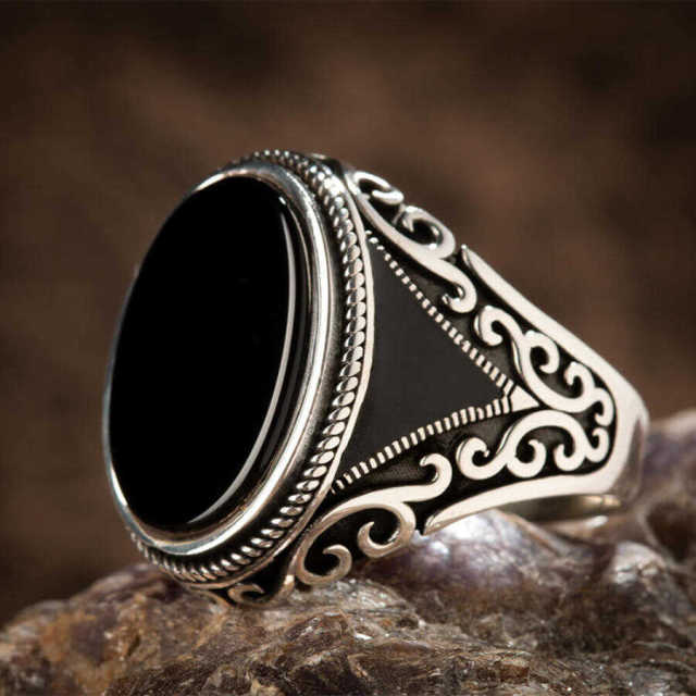 sengpan father's day gifts  Retro Handmade Turkish Ring For Men Vintage Double Swords Black Zircon Rings Punk Trendy Islamic Religious Muslim Jewelry