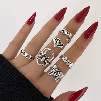 sengpan Christmas gifts for her Aprilwell 6 PCs Gothic Silver Color Ring Set For Women Aesthetic Costume Retro Jewelry Anxiety Chunky Gadgets Free Shipping