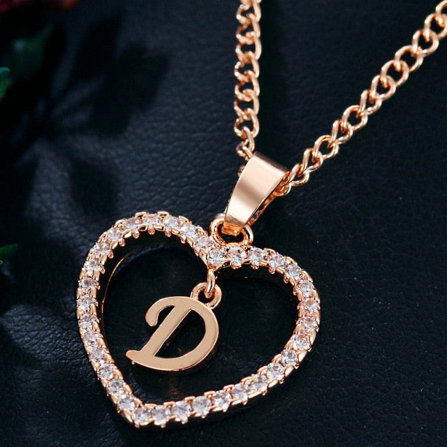 sengpan Womens Jewelry Name Initials Heart Pendant Necklace 26 Letters Zircon Love Necklaces Girls Gifts the First Letter Accessories