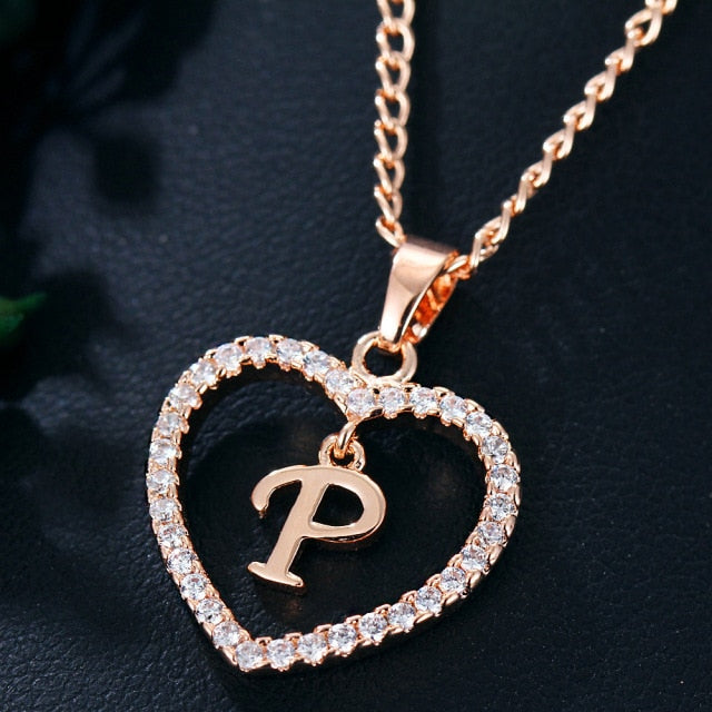 sengpan Womens Jewelry Name Initials Heart Pendant Necklace 26 Letters Zircon Love Necklaces Girls Gifts the First Letter Accessories