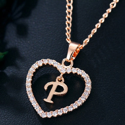 sengpan Womens Jewelry Name Initials Heart Pendant Necklace 26 Letters Zircon Love Necklaces Girls Gifts the First Letter Accessories