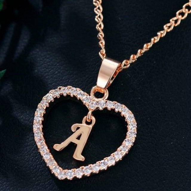 sengpan Womens Jewelry Name Initials Heart Pendant Necklace 26 Letters Zircon Love Necklaces Girls Gifts the First Letter Accessories