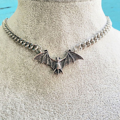 sengpan Christmas gifts ideas Gothic Vampire Bat Sweater Necklace Silver plated Framed Bat Cameo Necklace Halloween Witch Crystal Necklace Gift for Bat Lover