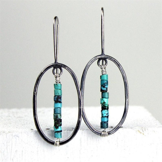 sengpan Christmas gifts for her hot sale new Vintage Indian Tribal Green Resin Dangle Earrings Bohemian Big Long Hollow Drop Earrings For Women Hippie Brincos Jewelry