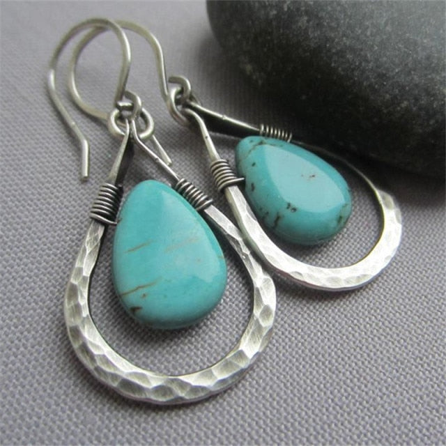 sengpan Christmas gifts for her hot sale new Vintage Indian Tribal Green Resin Dangle Earrings Bohemian Big Long Hollow Drop Earrings For Women Hippie Brincos Jewelry