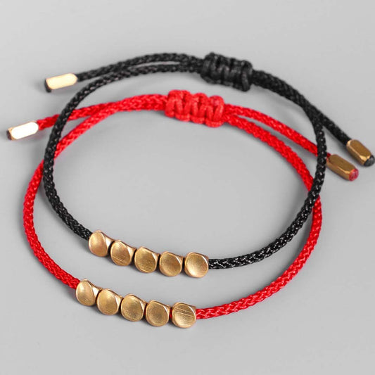 sengpan Buddhist Creative Irregular Copper Beads Red Black Rope Pulling Bracelet For Women Men Handmade Knots Thread Bracelets