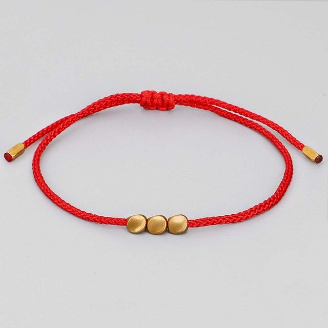 sengpan Buddhist Creative Irregular Copper Beads Red Black Rope Pulling Bracelet For Women Men Handmade Knots Thread Bracelets