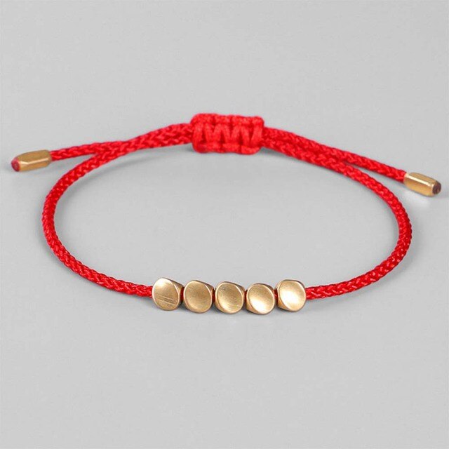 sengpan Buddhist Creative Irregular Copper Beads Red Black Rope Pulling Bracelet For Women Men Handmade Knots Thread Bracelets