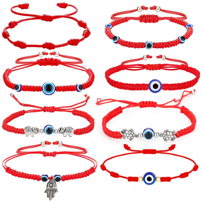 sengpan 12 Style Hand Braided Lucky Evil Red String Charm Bracelet Women Men Blue Eye Round Beads Bracelet Fashion Friendship Jewelry