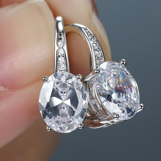 sengpan Trendy Oval Stud Earring Wedding Bridal Accessories Shine Zircon Stone Elegant Women Jewelry eh1122