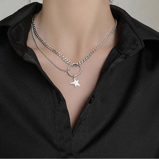 sengpan Fashion Modern Choker Necklace Two Layers Star Necklaces Silver Color Necklace Choker Jewelry For Women