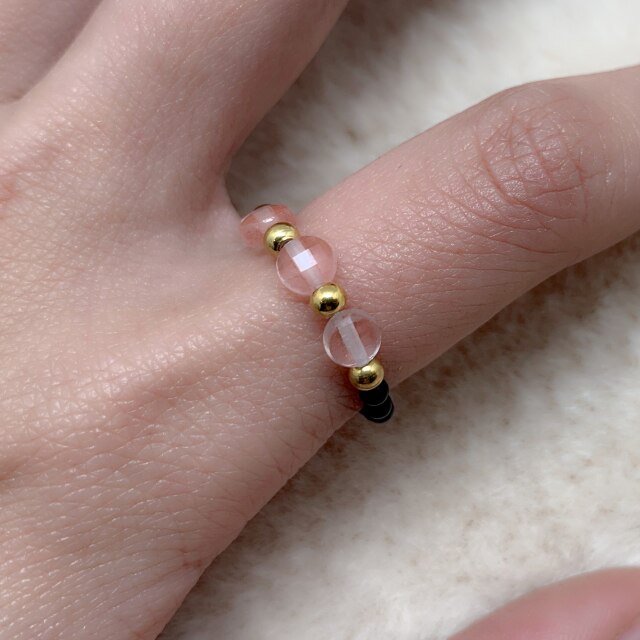 sengpan Simple Classic Natural Stone Rings with Silver and Gold Color Stainless Bead for Women Wedding  Gifts for Girls Wholesale Prices