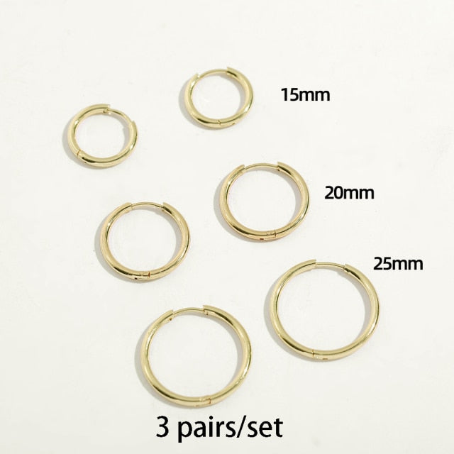 sengpan Gold Silver Color Stainless Steel Hoop Earrings for Women Small Simple Round Circle Huggies Ear Rings Steampunk Accessories