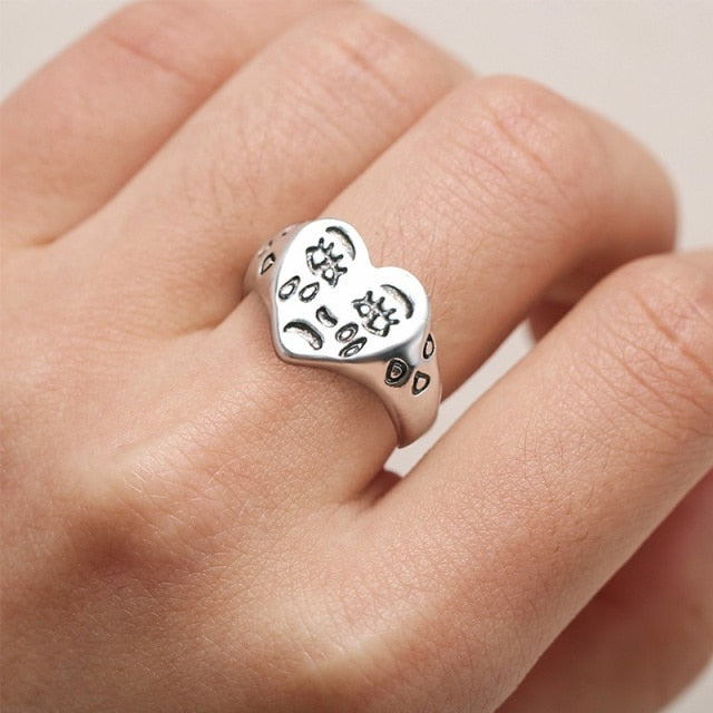 sengpan gifts for women  Punk Gothic Heart Ring Set for Women Black Dice Vintage Spades Ace Silver Plated Retro Rhinestone Charm Billiards Finger Jewelry