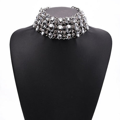 sengpan Luxury Crystal Rhinestone Choker Necklaces Big Bib Large Collar Maxi Statement Necklace Women Boho Ethnic Indian Wedding Jewelry