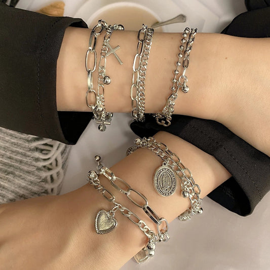 sengpan bridal jewelry set for wedding Gothtic Silver Color Anklet Cross Women Men Chain Ankle Bracelet Gifts Heart Coin Anklets Bangles Leg Bracelets Foot Jewelry