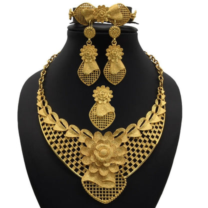 sengpan bridal jewelry set for wedding  African Gold Jewelry Set Flower Necklace Sets For Women Bride Earrings Rings Indian Nigerian Wedding Jewelery Set Gift