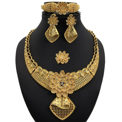 sengpan bridal jewelry set for wedding  African Gold Jewelry Set Flower Necklace Sets For Women Bride Earrings Rings Indian Nigerian Wedding Jewelery Set Gift