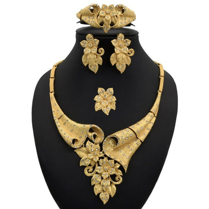 sengpan bridal jewelry set for wedding  African Gold Jewelry Set Flower Necklace Sets For Women Bride Earrings Rings Indian Nigerian Wedding Jewelery Set Gift