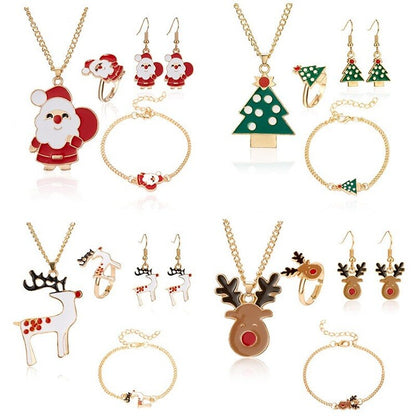 sengpan Christmas wishlist 5PCS/Set Christmas Women Alloy Jewelry Set Santa Elk Bell Earrings Necklace Bracelet Decor Xmas Accessories Gift for Girl Women