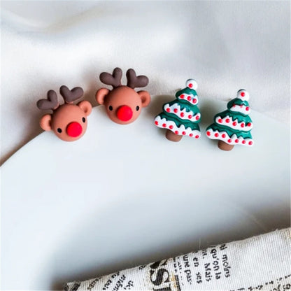 sengpan Christmas gifts ideas Christmas Collection Polymer Clay Stud Earrings for Women Girl, Holiday Celebration Jewellery Soft Clay Christmas Tree Earrings