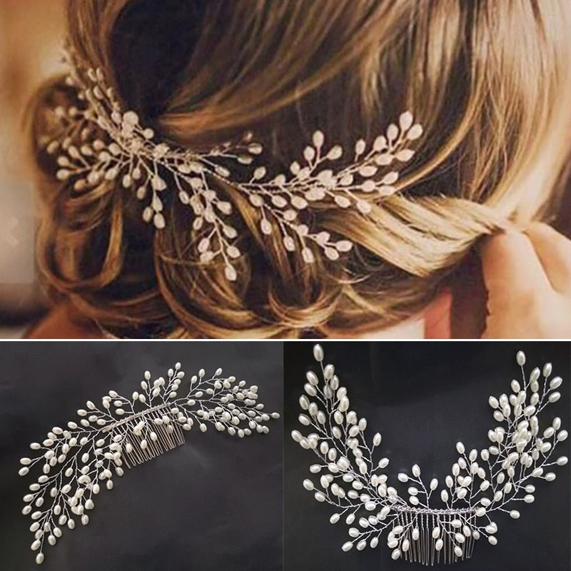 sengpan bridal jewelry set for wedding Flashing Rhinestone Pearl Hair Clip Bridal Hair Ornaments Elegant Wedding Jewelry Accessories Crystal Bride Hair Comb Headwear