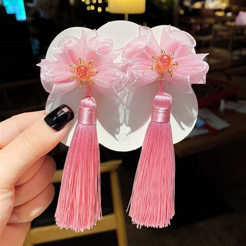 sengpan A pair of 2 children's ancient costume pearl embellishment headdress hairpin girl ancient style tassel ribbon pair clip