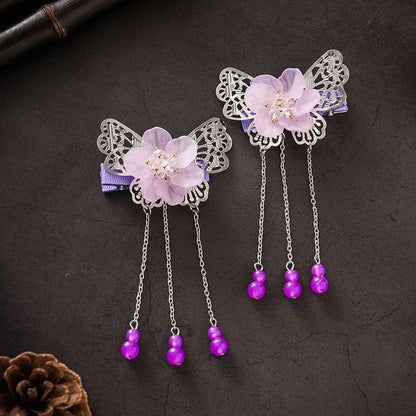 sengpan A pair of 2 children's ancient costume pearl embellishment headdress hairpin girl ancient style tassel ribbon pair clip